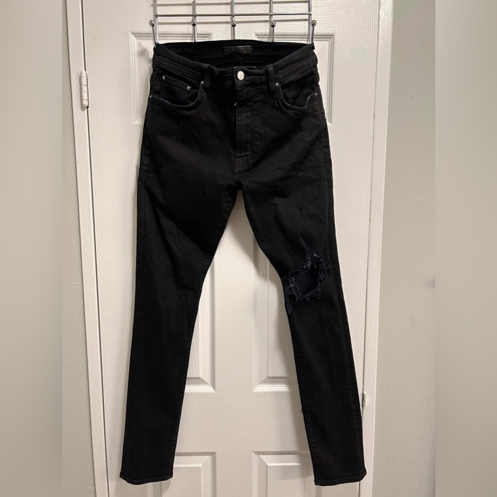 Amiri mens aged black “broken jeans” distressed skinny size 34 made in USA